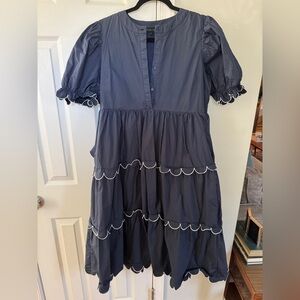 Navy Blue Scallop Tiered Dress